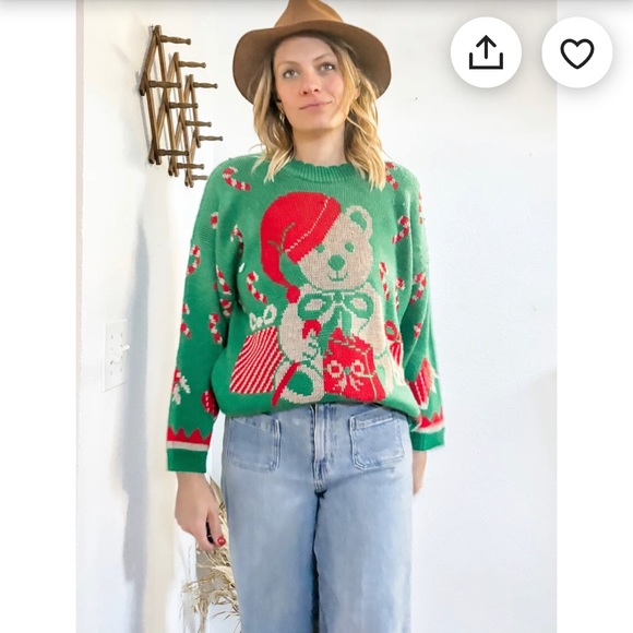 Vintage Nutcracker Green Teddy Bear Santa Patterned Christmas Sweater Size 24W - Picture 3 of 13